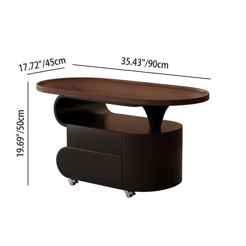 Contemporary Nordic Oval Eco-Friendly Board Carbon Steel Movable Design Coffee Table 2-Drawer For Living Room