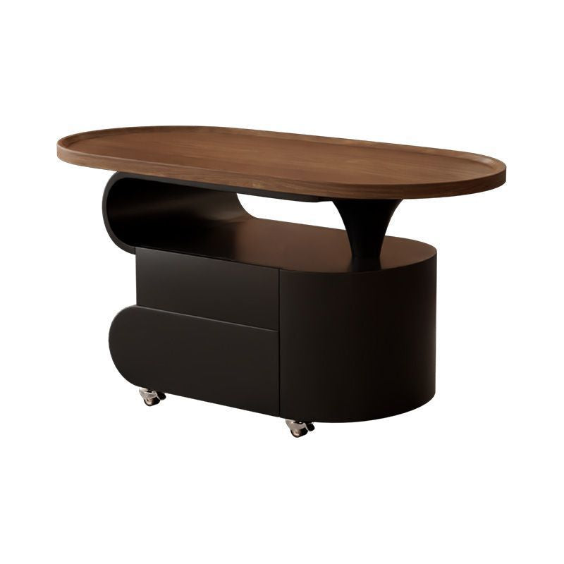 Contemporary Nordic Oval Eco-Friendly Board Carbon Steel Movable Design Coffee Table 2-Drawer For Living Room