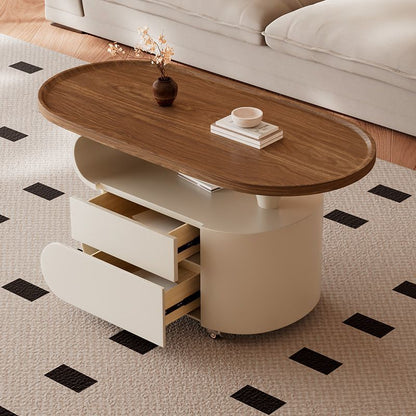 Contemporary Nordic Oval Eco-Friendly Board Carbon Steel Movable Design Coffee Table 2-Drawer For Living Room