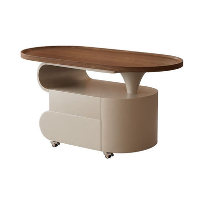 Contemporary Nordic Oval Eco-Friendly Board Carbon Steel Movable Design Coffee Table 2-Drawer For Living Room
