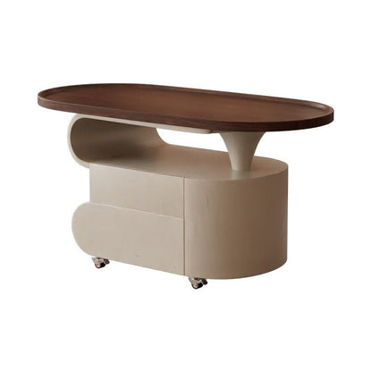 Contemporary Nordic Oval Eco-Friendly Board Carbon Steel Movable Design Coffee Table 2-Drawer For Living Room