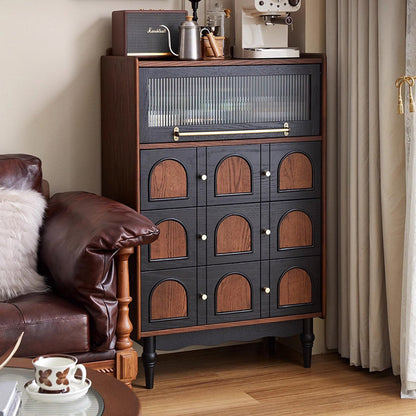 Contemporary Retro Rectangular Rubberwood Solid Wood Multi-Layer Board Storage Cabinet 3-Drawer For Living Room