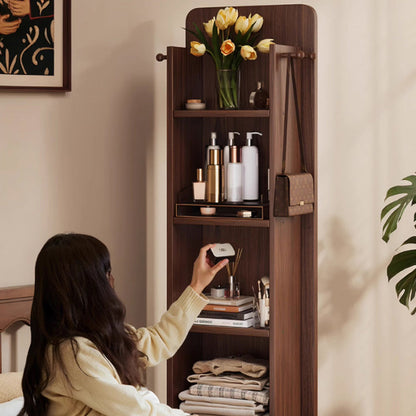 Modern Minimalist Rectangular MDF Glass Rotatable Mirror Storage Cabinet 5-Storage Compartments For Living Room & Bedroom