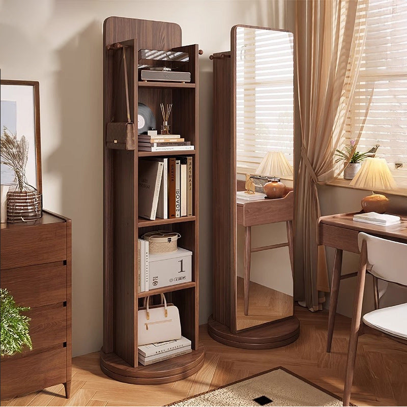 Modern Minimalist Rectangular MDF Glass Rotatable Mirror Storage Cabinet 5-Storage Compartments For Living Room & Bedroom