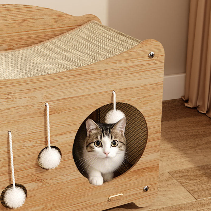 Contemporary Coastal Wavy Rectangular Sisal MDF Integrated Cat Bed 2-Tier For Living Room & Balcony