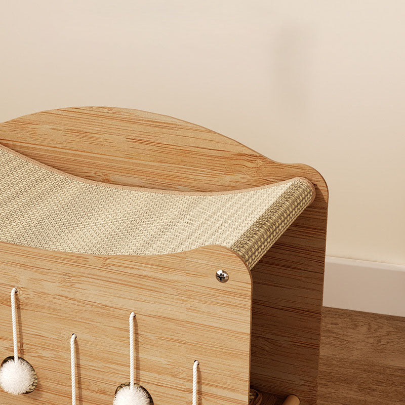 Contemporary Coastal Wavy Rectangular Sisal MDF Integrated Cat Bed 2-Tier For Living Room & Balcony