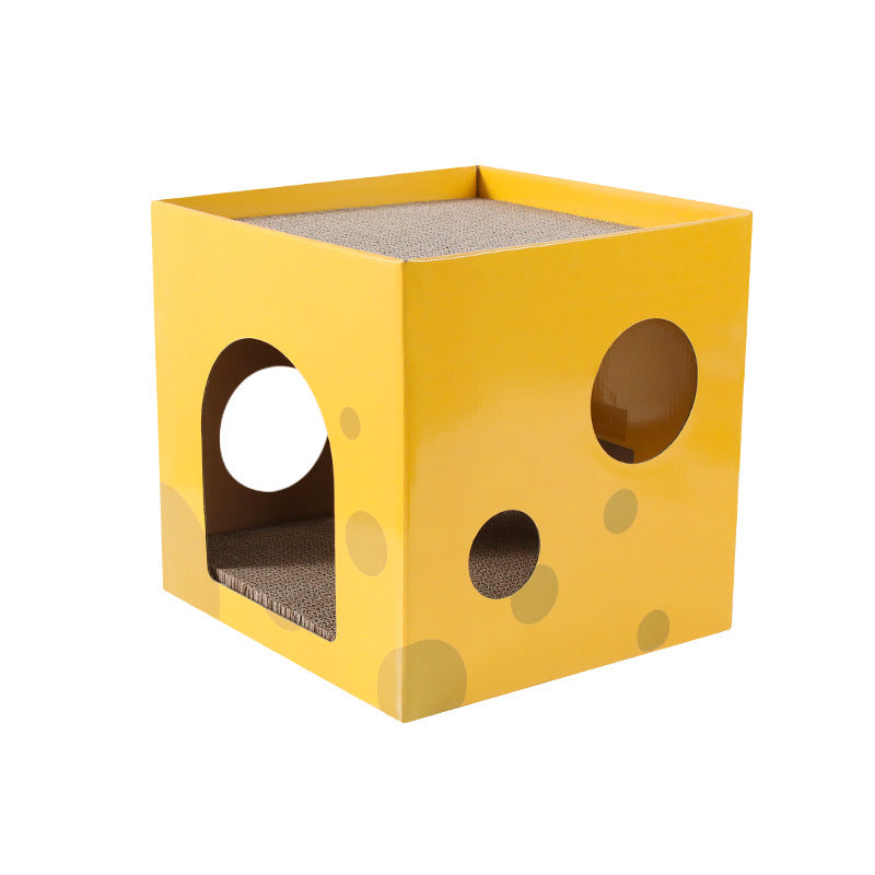 Modern Minimalist Square Cheese Box Corrugated Paper Cat Bed 1-Hole For Living Room