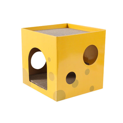 Modern Minimalist Square Cheese Box Corrugated Paper Cat Bed 1-Hole For Living Room