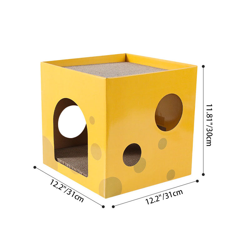 Modern Minimalist Square Cheese Box Corrugated Paper Cat Bed 1-Hole For Living Room