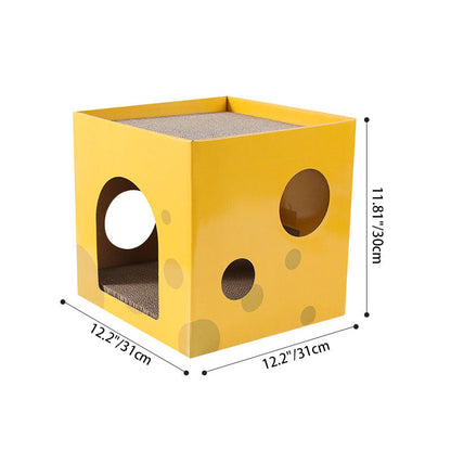 Modern Minimalist Square Cheese Box Corrugated Paper Cat Bed 1-Hole For Living Room