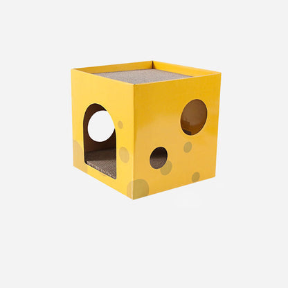 Modern Minimalist Square Cheese Box Corrugated Paper Cat Bed 1-Hole For Living Room