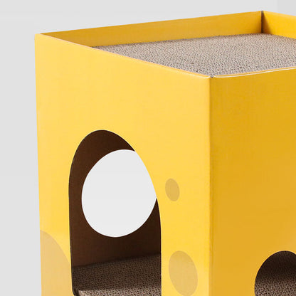 Modern Minimalist Square Cheese Box Corrugated Paper Cat Bed 1-Hole For Living Room