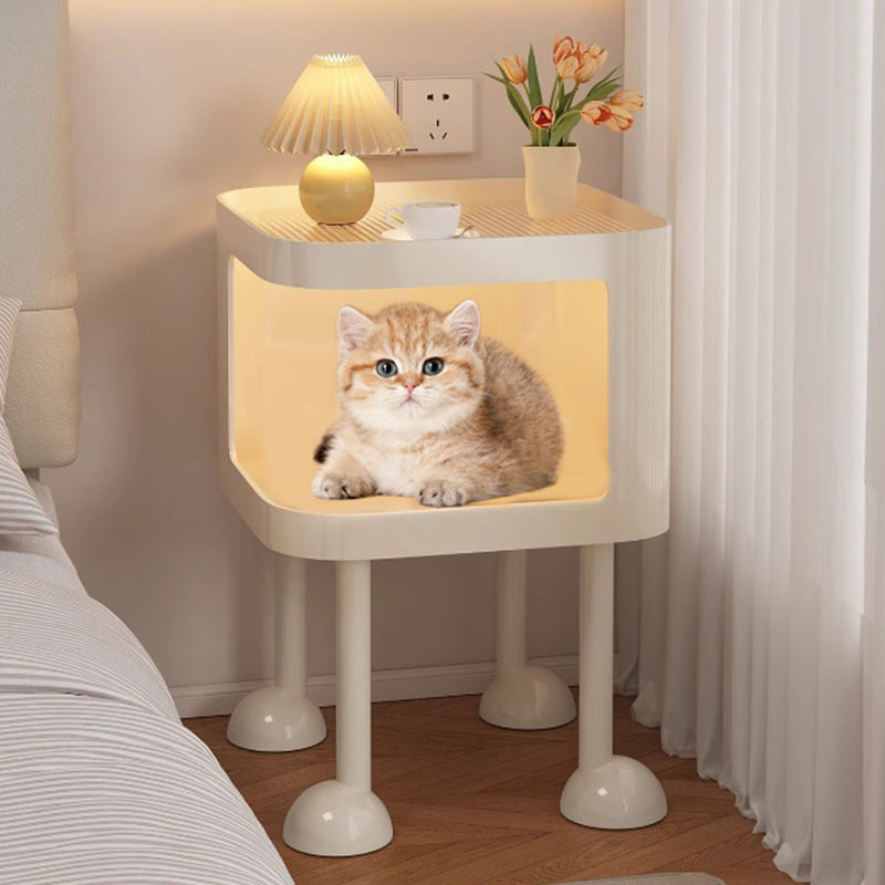 Modern Minimalist Iron Glass Square Cat Bed Nightstand 1-Cabinet For Bedroom