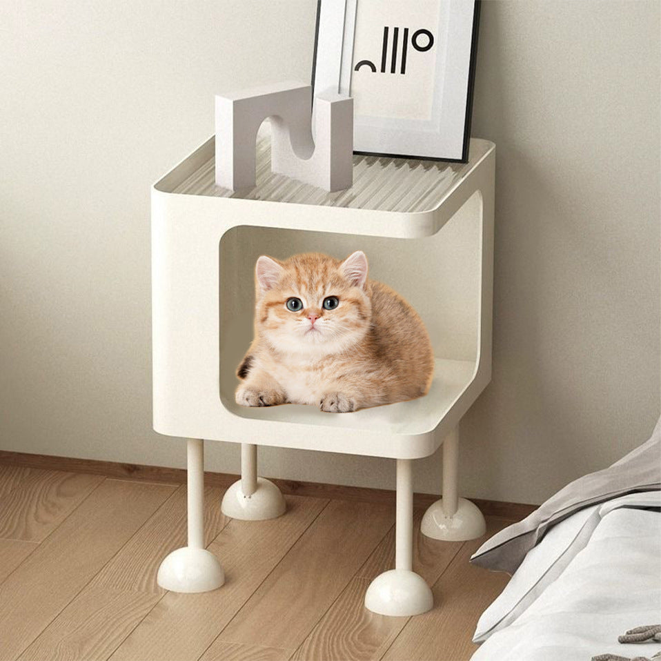 Modern Minimalist Iron Glass Square Cat Bed Nightstand 1-Cabinet For Bedroom