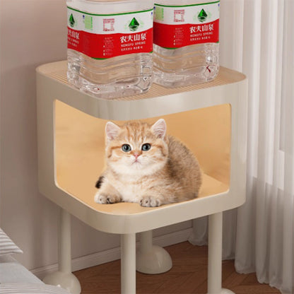 Modern Minimalist Iron Glass Square Cat Bed Nightstand 1-Cabinet For Bedroom