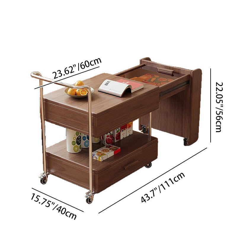 Modern Minimalist Rectangular Solid Wood Ecological Board Glass Stainless Steel Movable Extendable End Table 1-Drawer For Living Room