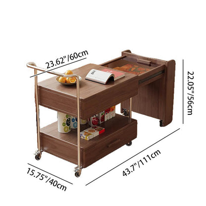 Modern Minimalist Rectangular Solid Wood Ecological Board Glass Stainless Steel Movable Extendable End Table 1-Drawer For Living Room