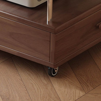 Modern Minimalist Rectangular Solid Wood Ecological Board Glass Stainless Steel Movable Extendable End Table 1-Drawer For Living Room