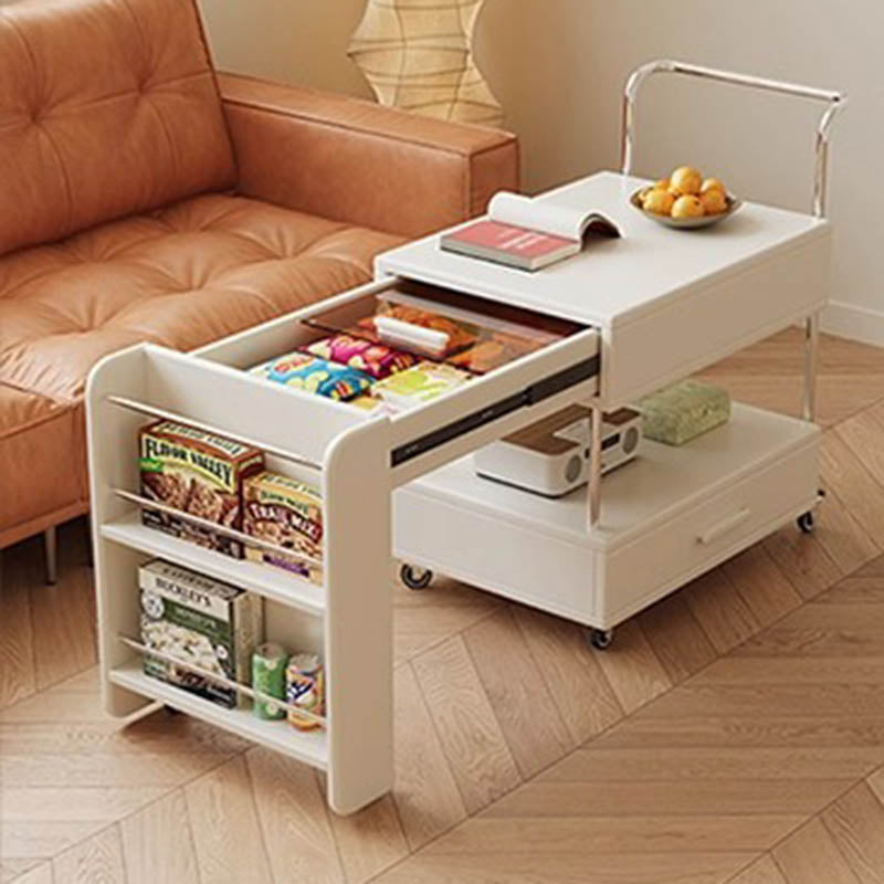 Modern Minimalist Rectangular Solid Wood Ecological Board Glass Stainless Steel Movable Extendable End Table 1-Drawer For Living Room