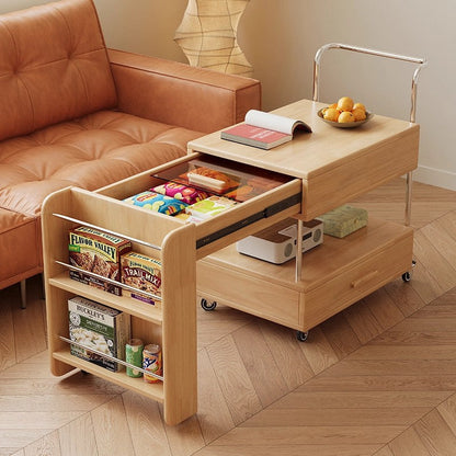 Modern Minimalist Rectangular Solid Wood Ecological Board Glass Stainless Steel Movable Extendable End Table 1-Drawer For Living Room