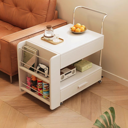 Modern Minimalist Rectangular Solid Wood Ecological Board Glass Stainless Steel Movable Extendable End Table 1-Drawer For Living Room