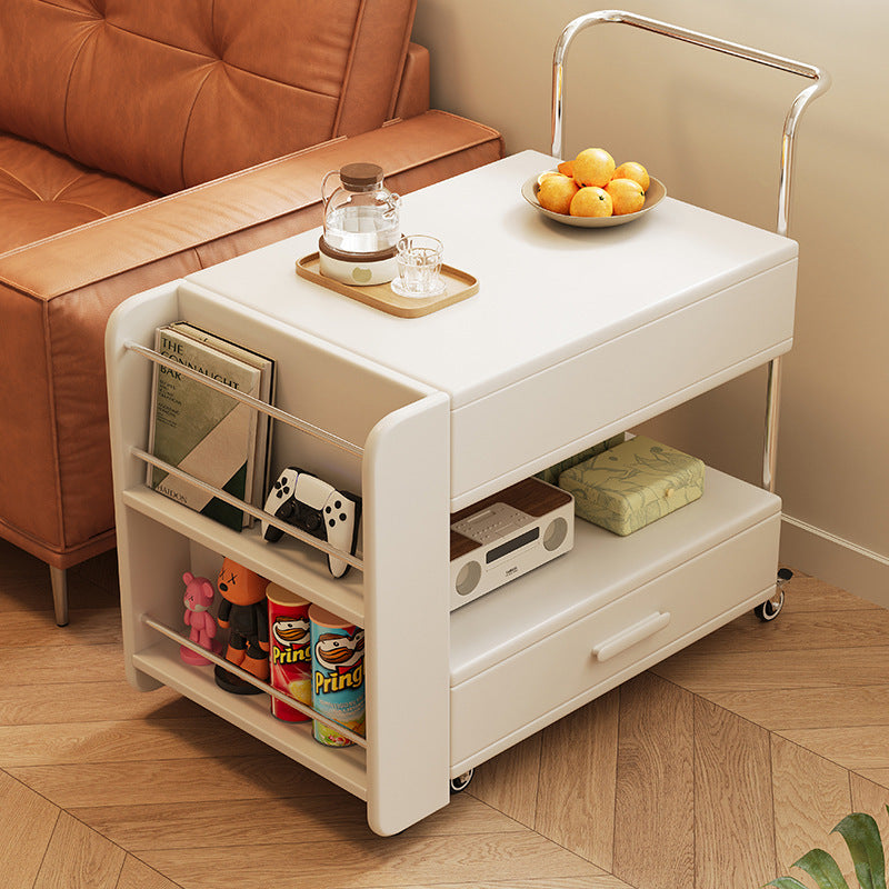 Modern Minimalist Rectangular Solid Wood Ecological Board Glass Stainless Steel Movable Extendable End Table 1-Drawer For Living Room