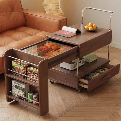 Modern Minimalist Rectangular Solid Wood Ecological Board Glass Stainless Steel Movable Extendable End Table 1-Drawer For Living Room
