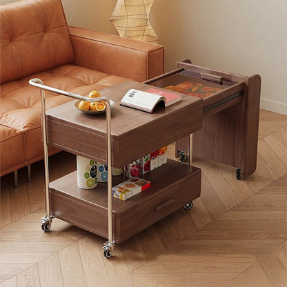 Modern Minimalist Rectangular Solid Wood Ecological Board Glass Stainless Steel Movable Extendable End Table 1-Drawer For Living Room
