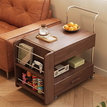 Modern Minimalist Rectangular Solid Wood Ecological Board Glass Stainless Steel Movable Extendable End Table 1-Drawer For Living Room