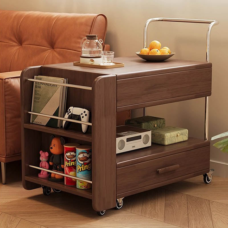 Modern Minimalist Rectangular Solid Wood Ecological Board Glass Stainless Steel Movable Extendable End Table 1-Drawer For Living Room