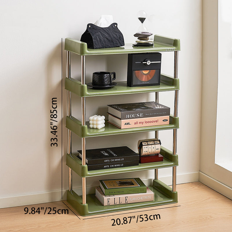 Contemporary Industrial Rectangular PP Plastic Stainless Steel Multi-Layer Storage Shelf 2/3/4/5-Tier For Living Room