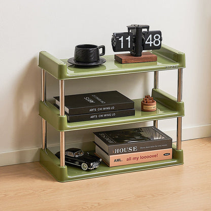 Contemporary Industrial Rectangular PP Plastic Stainless Steel Multi-Layer Storage Shelf 2/3/4/5-Tier For Living Room