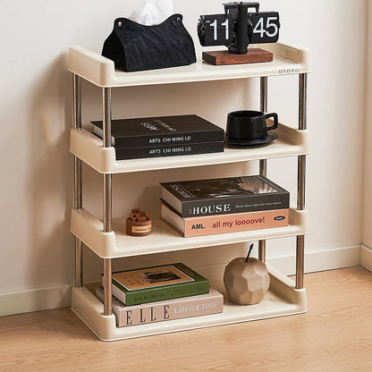 Contemporary Industrial Rectangular PP Plastic Stainless Steel Multi-Layer Storage Shelf 2/3/4/5-Tier For Living Room