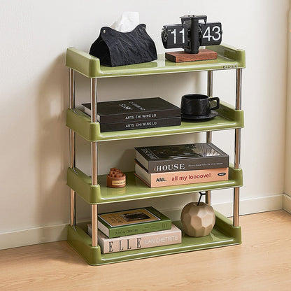 Contemporary Industrial Rectangular PP Plastic Stainless Steel Multi-Layer Storage Shelf 2/3/4/5-Tier For Living Room