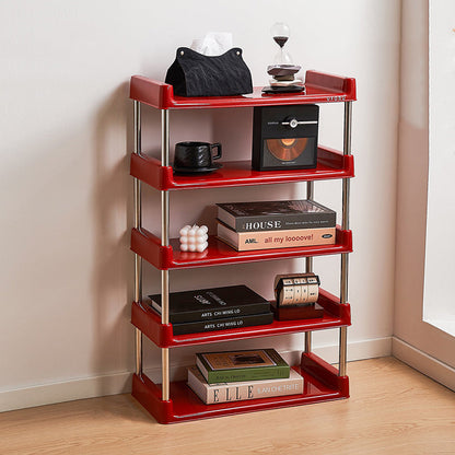 Contemporary Industrial Rectangular PP Plastic Stainless Steel Multi-Layer Storage Shelf 2/3/4/5-Tier For Living Room