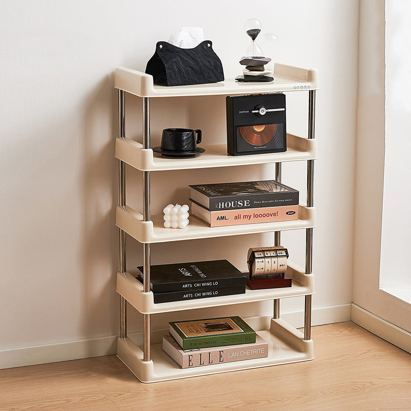 Contemporary Industrial Rectangular PP Plastic Stainless Steel Multi-Layer Storage Shelf 2/3/4/5-Tier For Living Room