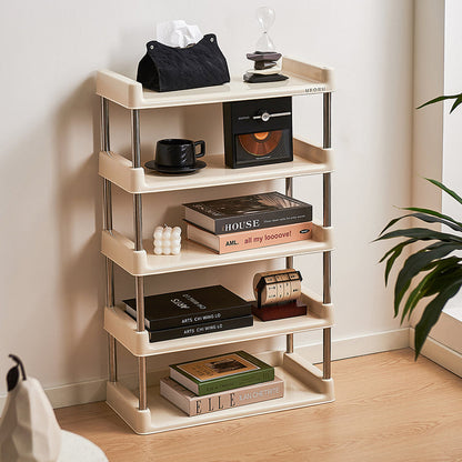 Contemporary Industrial Rectangular PP Plastic Stainless Steel Multi-Layer Storage Shelf 2/3/4/5-Tier For Living Room