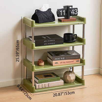 Contemporary Industrial Rectangular PP Plastic Stainless Steel Multi-Layer Storage Shelf 2/3/4/5-Tier For Living Room