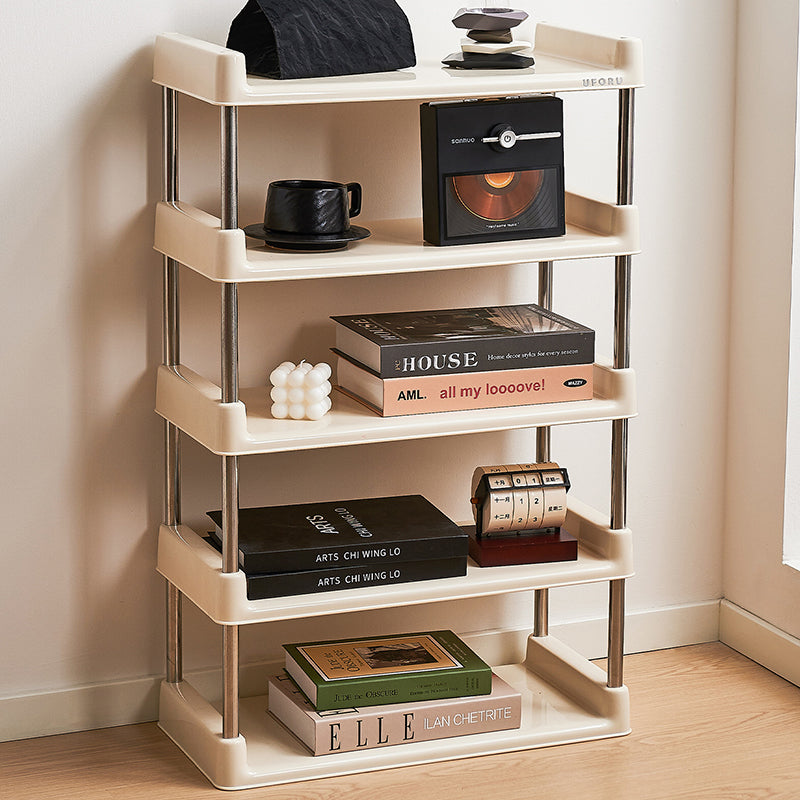 Contemporary Industrial Rectangular PP Plastic Stainless Steel Multi-Layer Storage Shelf 2/3/4/5-Tier For Living Room