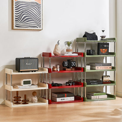 Contemporary Industrial Rectangular PP Plastic Stainless Steel Multi-Layer Storage Shelf 2/3/4/5-Tier For Living Room