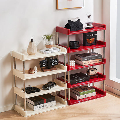 Contemporary Industrial Rectangular PP Plastic Stainless Steel Multi-Layer Storage Shelf 2/3/4/5-Tier For Living Room