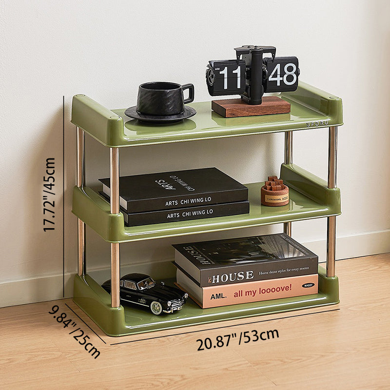Contemporary Industrial Rectangular PP Plastic Stainless Steel Multi-Layer Storage Shelf 2/3/4/5-Tier For Living Room