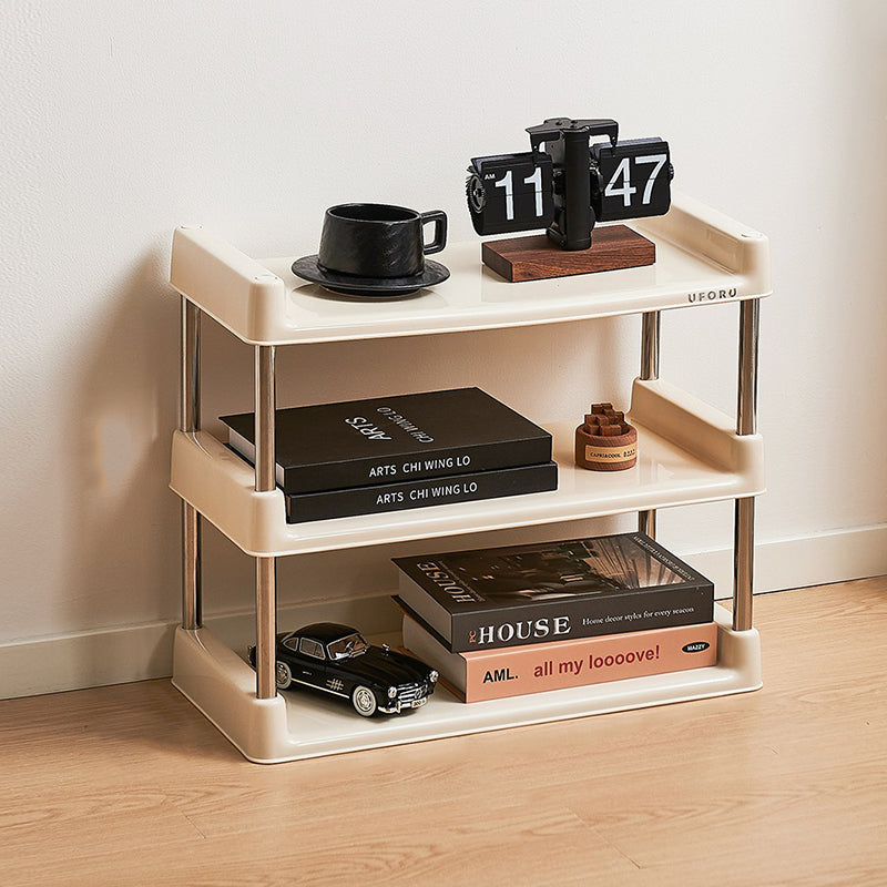 Contemporary Industrial Rectangular PP Plastic Stainless Steel Multi-Layer Storage Shelf 2/3/4/5-Tier For Living Room