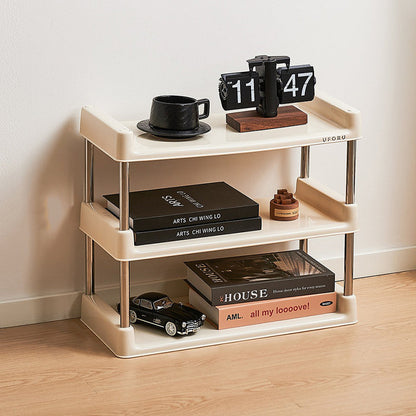 Contemporary Industrial Rectangular PP Plastic Stainless Steel Multi-Layer Storage Shelf 2/3/4/5-Tier For Living Room