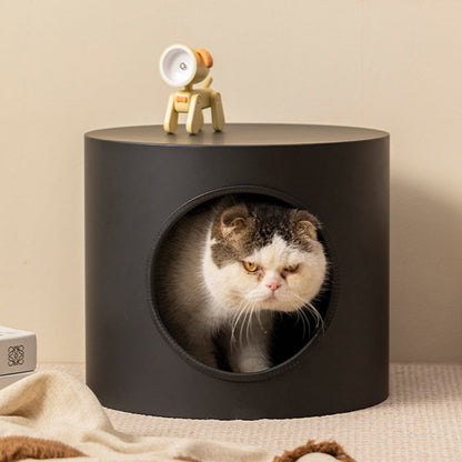 Modern Minimalist Cylindrical Iron Semi-Enclosed Cat Bed 1-Hole For Living Room & Bedroom