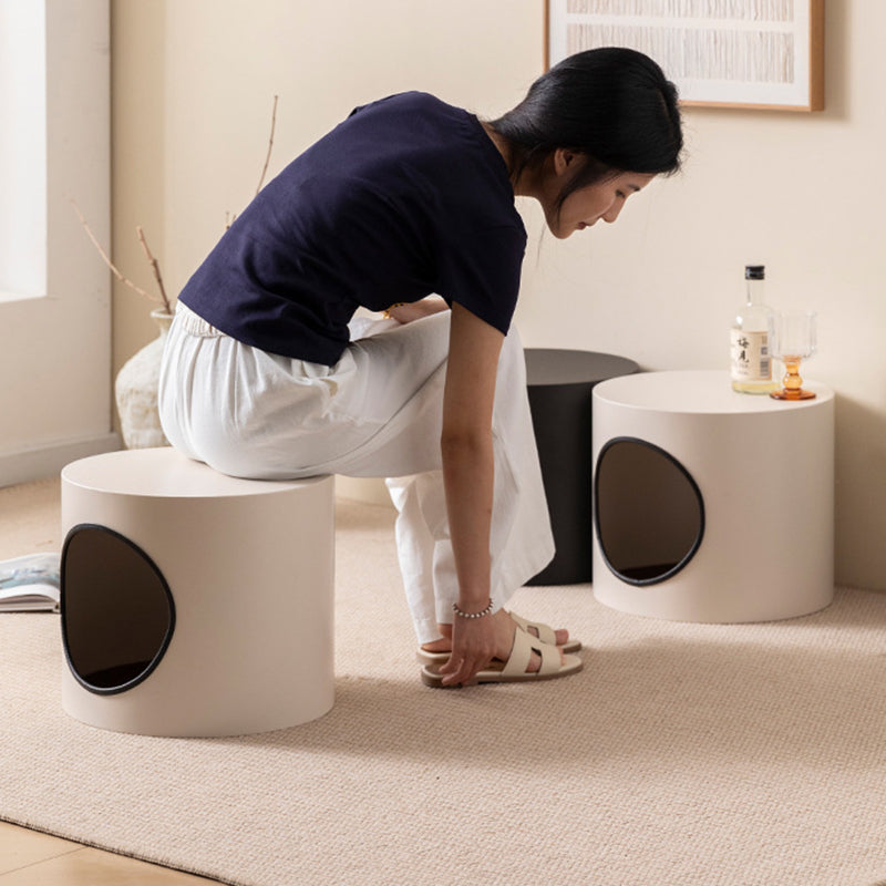 Modern Minimalist Cylindrical Iron Semi-Enclosed Cat Bed 1-Hole For Living Room & Bedroom