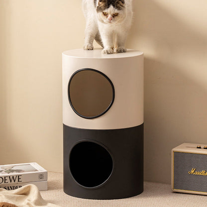 Modern Minimalist Cylindrical Iron Semi-Enclosed Cat Bed 1-Hole For Living Room & Bedroom