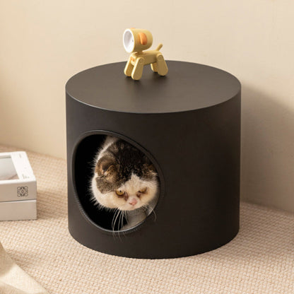 Modern Minimalist Cylindrical Iron Semi-Enclosed Cat Bed 1-Hole For Living Room & Bedroom