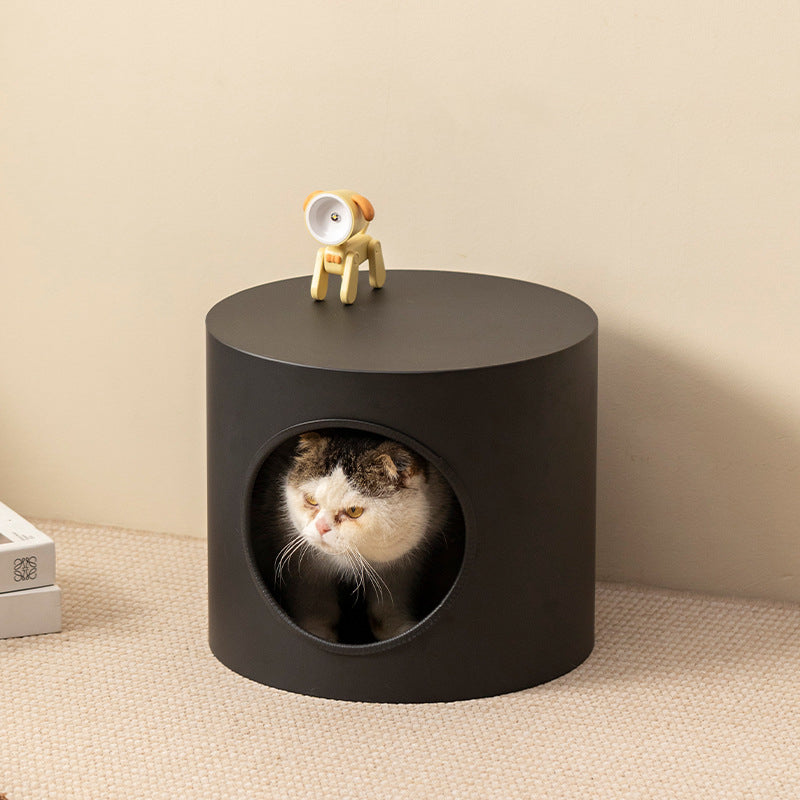 Modern Minimalist Cylindrical Iron Semi-Enclosed Cat Bed 1-Hole For Living Room & Bedroom