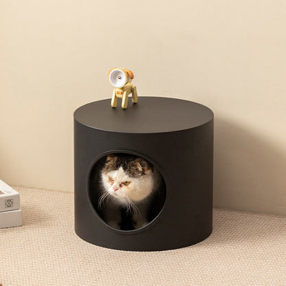 Modern Minimalist Cylindrical Iron Semi-Enclosed Cat Bed 1-Hole For Living Room & Bedroom
